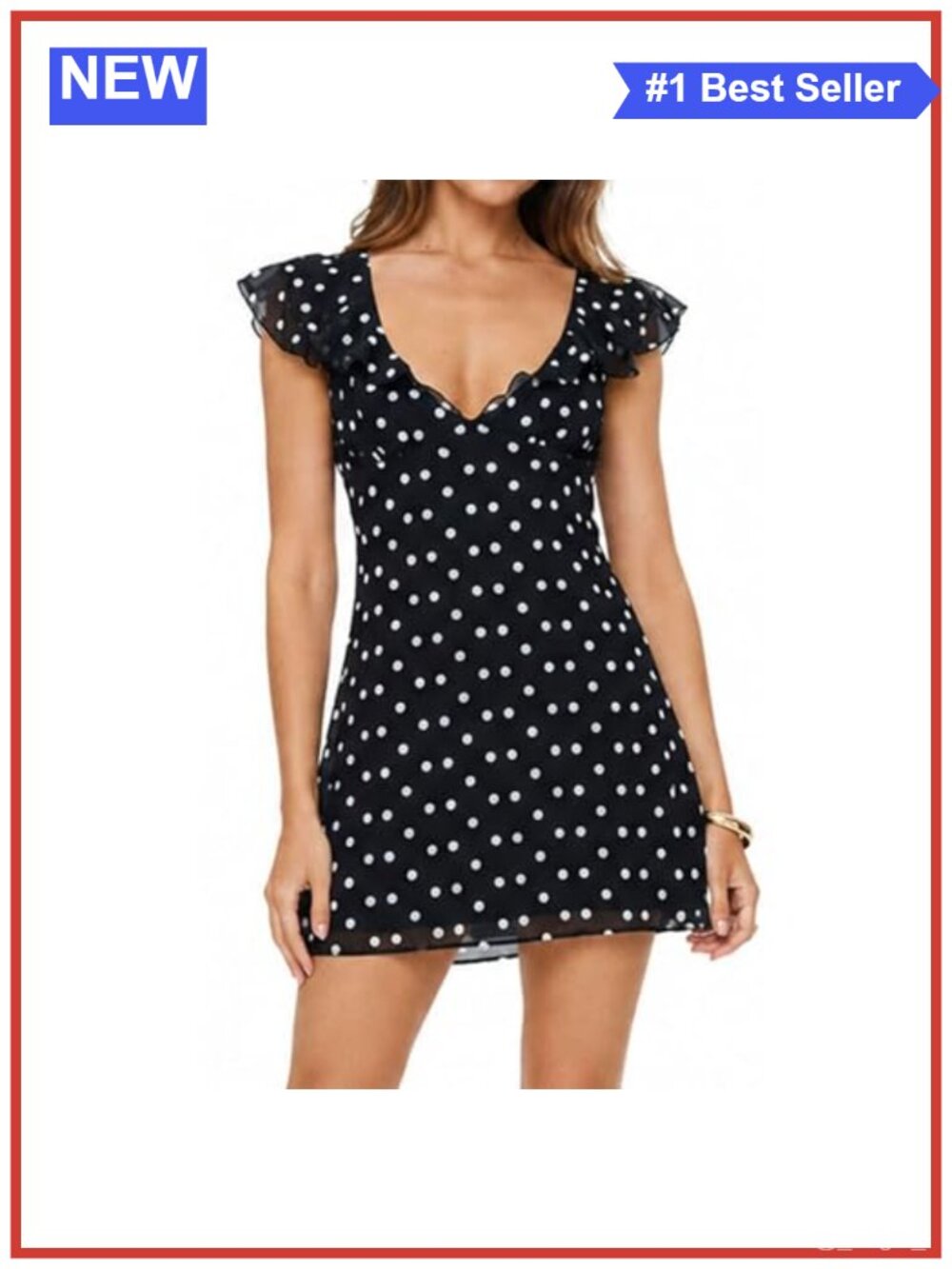 Women's Polka Dot Mini Dress Cap Sleeve A Line V Neck Slim Fit Y2K Cocktail